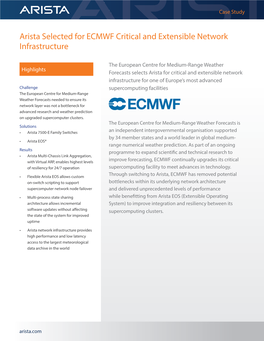 Arista Selected for ECMWF Critical and Extensible Network Infrastructure