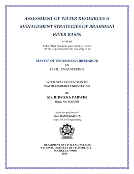 Assessment of Water Resources & Management Strategies of Brahmani River Basin