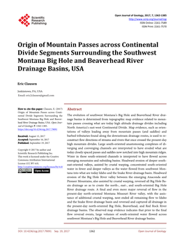 Origin of Mountain Passes Across Continental Divide Segments Surrounding the Southwest Montana Big Hole and Beaverhead River Drainage Basins, USA