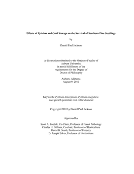 Effects of Pythium and Cold Storage on the Survival of Southern Pine Seedlings