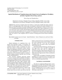 Spatial Distribution of Nymphula Depunctalis Guenée Larvae (Lepidoptera: Pyralidae), an Early Vegetative Pest of Oryza Sativa L