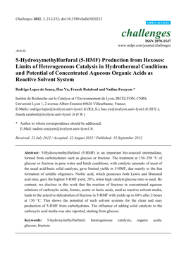 5-Hydroxymethylfurfural (5-HMF) Production from Hexoses