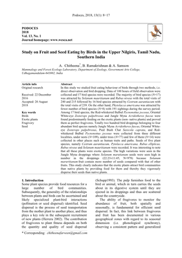 Study on Fruit and Seed Eating by Birds in the Upper Nilgiris, Tamil Nadu, Southern India