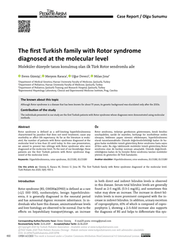 The First Turkish Family with Rotor Syndrome Diagnosed at the Molecular Level Moleküler Düzeyde Tanısı Konulmuş Olan Ilk Türk Rotor Sendromlu Aile