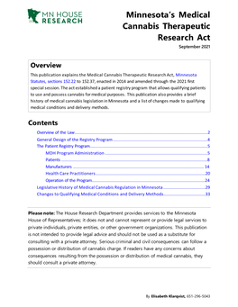 Medical Cannabis Therapeutic Research Act September 2021