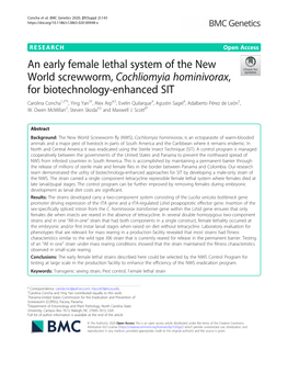 Cochliomyia Hominivorax, for Biotechnology-Enhanced SIT Carolina Concha1,2*†, Ying Yan3†, Alex Arp4,5, Evelin Quilarque4, Agustin Sagel4, Adalberto Pérez De León5, W