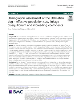 Effective Population Size, Linkage Disequilibrium and Inbreeding Coefficients Danae Vasiliadis, Julia Metzger and Ottmar Distl*