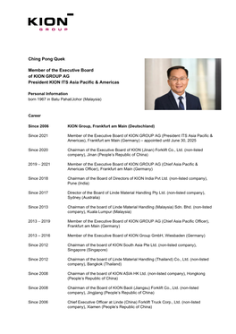 Ching Pong Quek Member of the Executive Board of KION GROUP