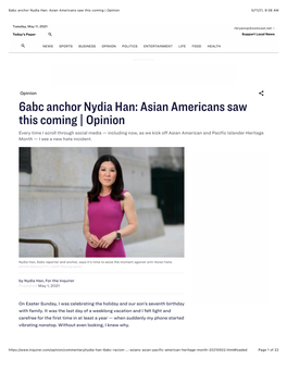 6Abc Anchor Nydia Han: Asian Americans Saw This Coming | Opinion 5/11/21, 9:38 AM