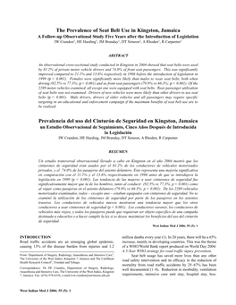 The Prevalence of Seat Belt Use in Kingston, Jamaica