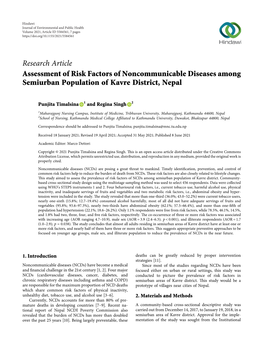 Assessment of Risk Factors of Noncommunicable Diseases Among Semiurban Population of Kavre District, Nepal