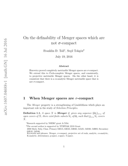 On the Definability of Menger Spaces Which Are Not/Sigma-Compact