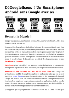 Dégooglelisons ! Un Smartphone Android Sans Google Avec /E/ !