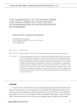 The Importance of the Busko-Zdrój and Solec-Zdrój Spas for Tourist Accommodation in Świętokrzyskie Voivodeship