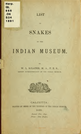 List of Snakes in the Indian Museum
