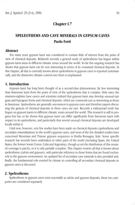 SPELEOTHEMS and CAVE MINERALS in GYPSUM CAVES Paolo Forti