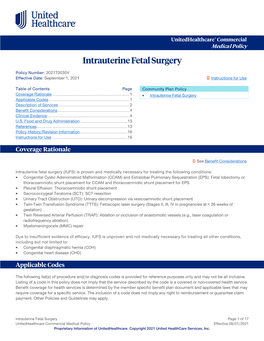 Intrauterine Fetal Surgery – Commercial Medical Policy