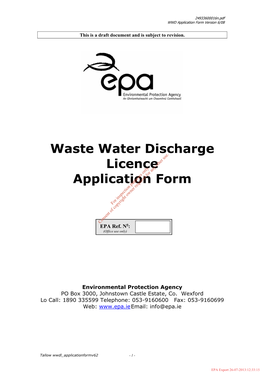 Waste Water Discharge Licence Application Form
