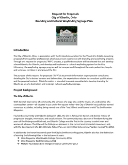 Request for Proposals City of Oberlin, Ohio Branding and Cultural Wayfinding Signage Plan