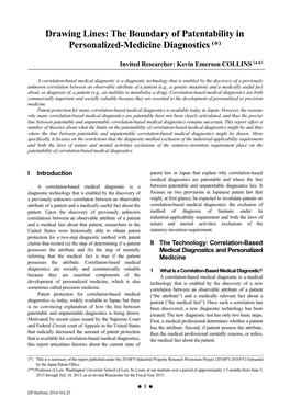 The Boundary of Patentability in Personalized-Medicine Diagnostics (*)