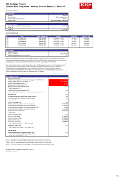 EBS Mortgage Finance Covered Bond Programme - Monthly Investor Report, 31 March 19