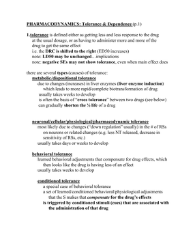 PHARMACODYNAMICS: Tolerance & Dependence (P.1) 1.Tolerance Is