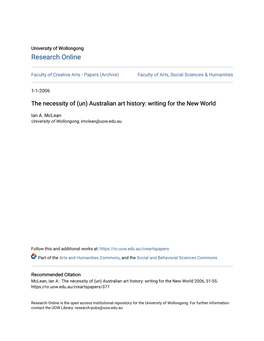 (Un) Australian Art History: Writing for the New World