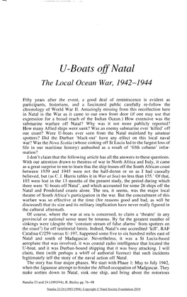 V-Boats Off Natal the Local Ocean War, 1942-1944