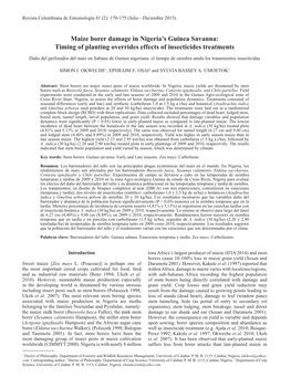 Maize Borer Damage in Nigeria's Guinea Savanna: Timing of Planting Overrides Effects of Insecticides Treatments