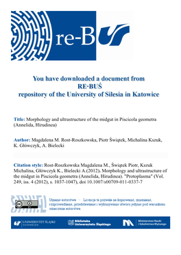 Title: Morphology and Ultrastructure of the Midgut in Piscicola Geometra (Annelida, Hirudinea) Author: Magdalena M. Rost-Roszkow