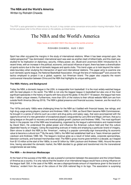 The NBA and the World's America Written by Rishabh Chawda
