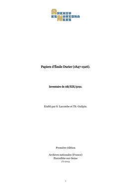 Papiers D'émile Durier (1847-1926)