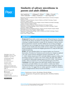 Similarity of Salivary Microbiome in Parents and Adult Children