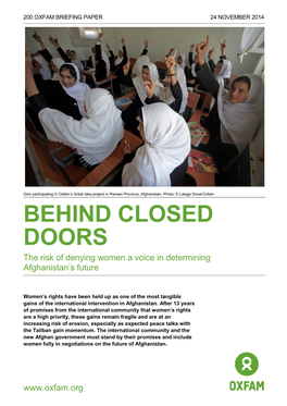 Behind Closed Doors: the Risk of Denying Women a Voice in Determining Afghanistan's Future