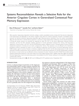 Systems Reconsolidation Reveals a Selective Role for the Anterior Cingulate Cortex in Generalized Contextual Fear Memory Expression