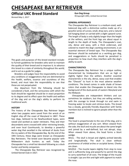 CHESAPEAKE BAY RETRIEVER Official UKC Breed Standard Gun Dog Group ©Copyright 1991, United Kennel Club Revised May 1, 2017