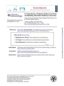 An Initiating Alternative Pathway Convertase C3 Adsorbed to A