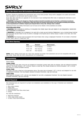 Ultra New Hub & Axle Kit Installation Instructions Compatibility Disc Rotor Spacing Tools Required