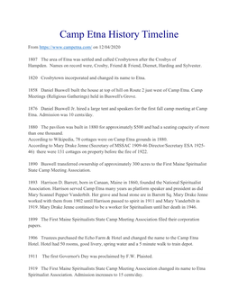 Camp Etna History Timeline