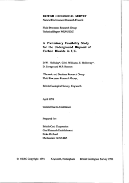 A Preliminary Feasibility Study for the Underground Disposal of Carbon Dioxide in UK