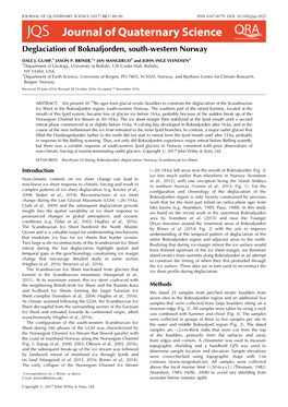 Deglaciation of Boknafjorden, South-Western Norway