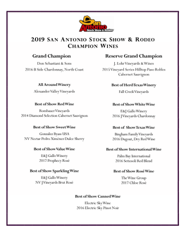 2019 SA Wine & Rodeo Wine Competition Medal Winners