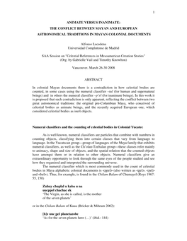 The Conflict Between Mayan and European Astronomical Traditions in Mayan Colonial Documents