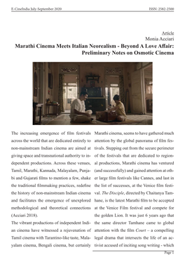 Marathi Cinema Meets Italian Neorealism - Beyond a Love Affair: Preliminary Notes on Osmotic Cinema