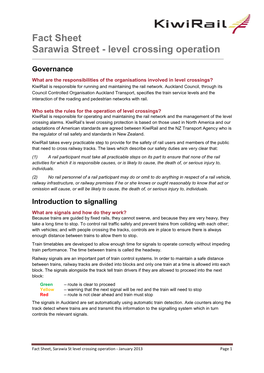 Fact Sheet Sarawia Street - Level Crossing Operation