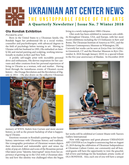 Ukrainian Art Center News the Unstoppable Force of the Arts a Quarterly Newsletter | Issue No