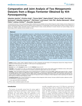 Comparative and Joint Analysis of Two Metagenomic Datasets from a Biogas Fermenter Obtained by 454- Pyrosequencing