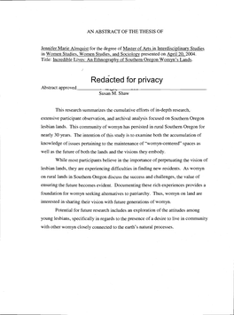 Redacted for Privacy Abstract Approved Susan M