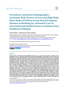 Prevalence and Socio-Demographic/Economic Risk