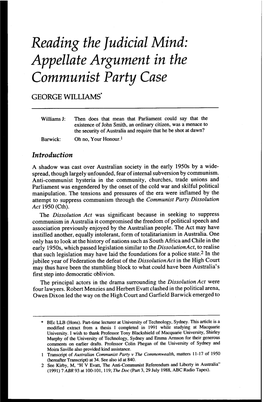 Appellate Argument in the Communist Party Case GEORGE WILLIAMS'